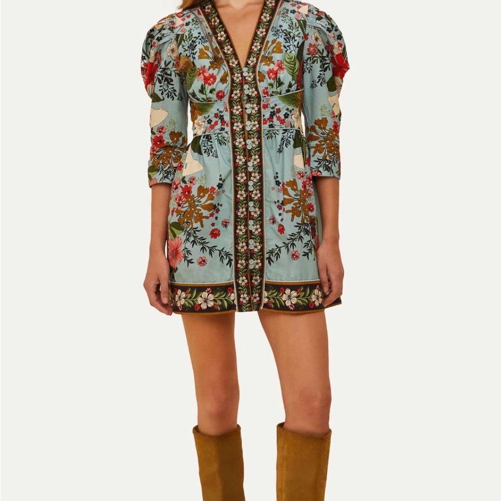 NWT Farm Rio Blue Beauty Bouquet Mini Dress